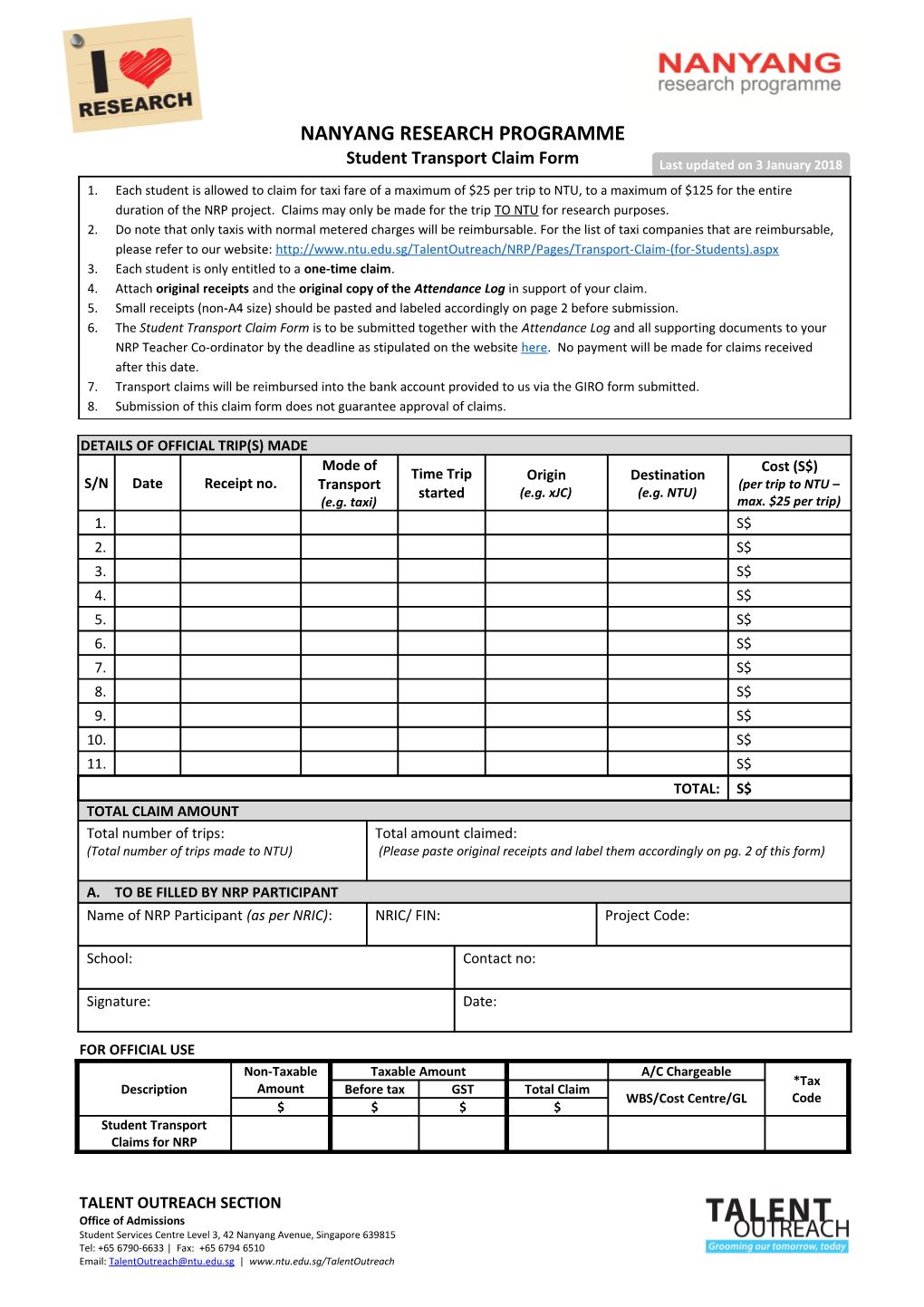 Student Transport Claims Form (Amended)