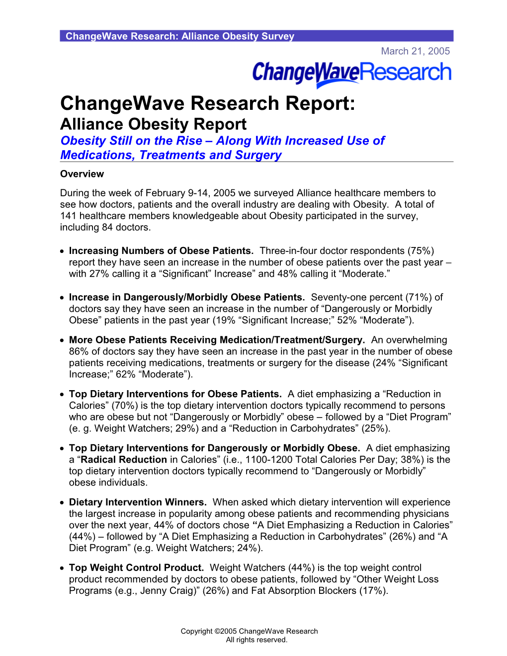 Changewave Research: Alliance Obesity Survey
