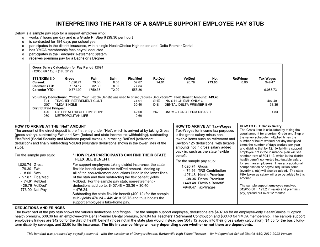 Interpreting a Sample Teacher Pay Stub