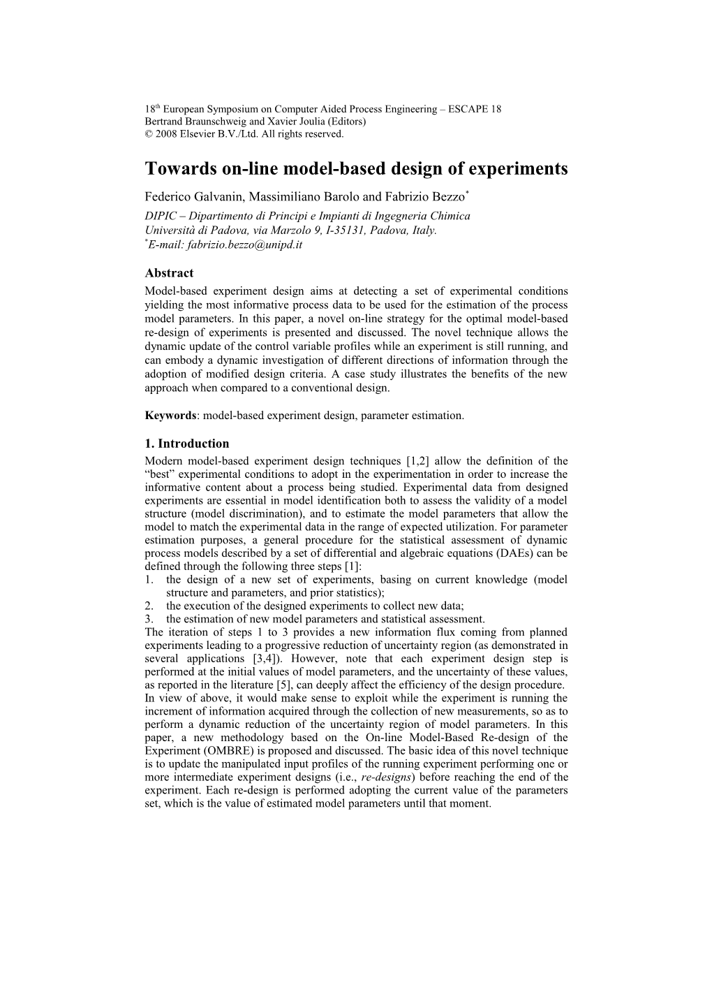 Towards On-Line Model-Based Design of Experiments
