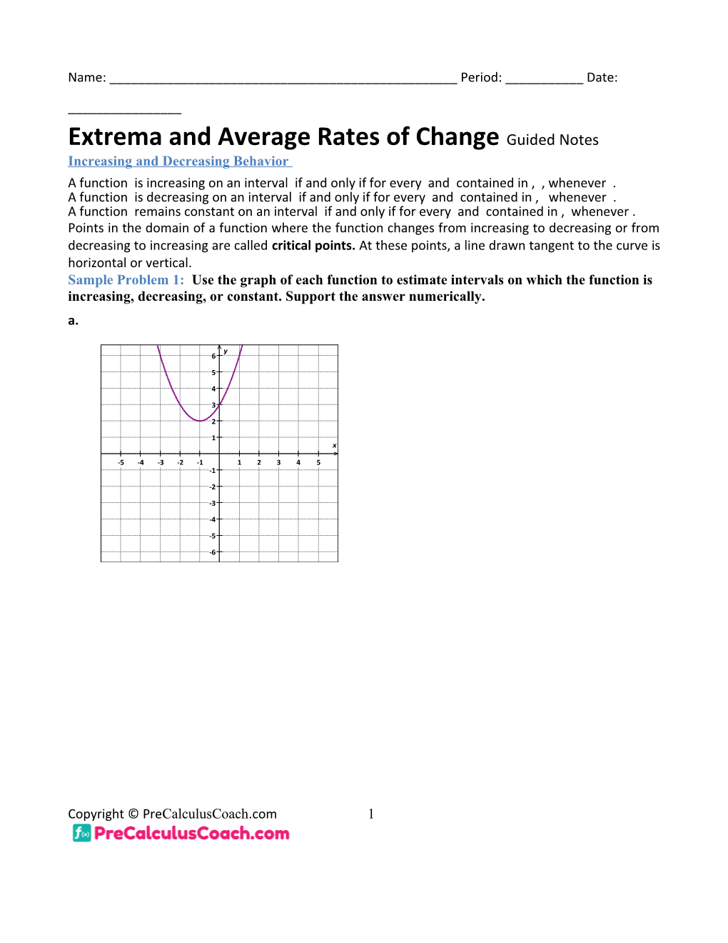 Extrema and Average Rates of Change Guided Notes