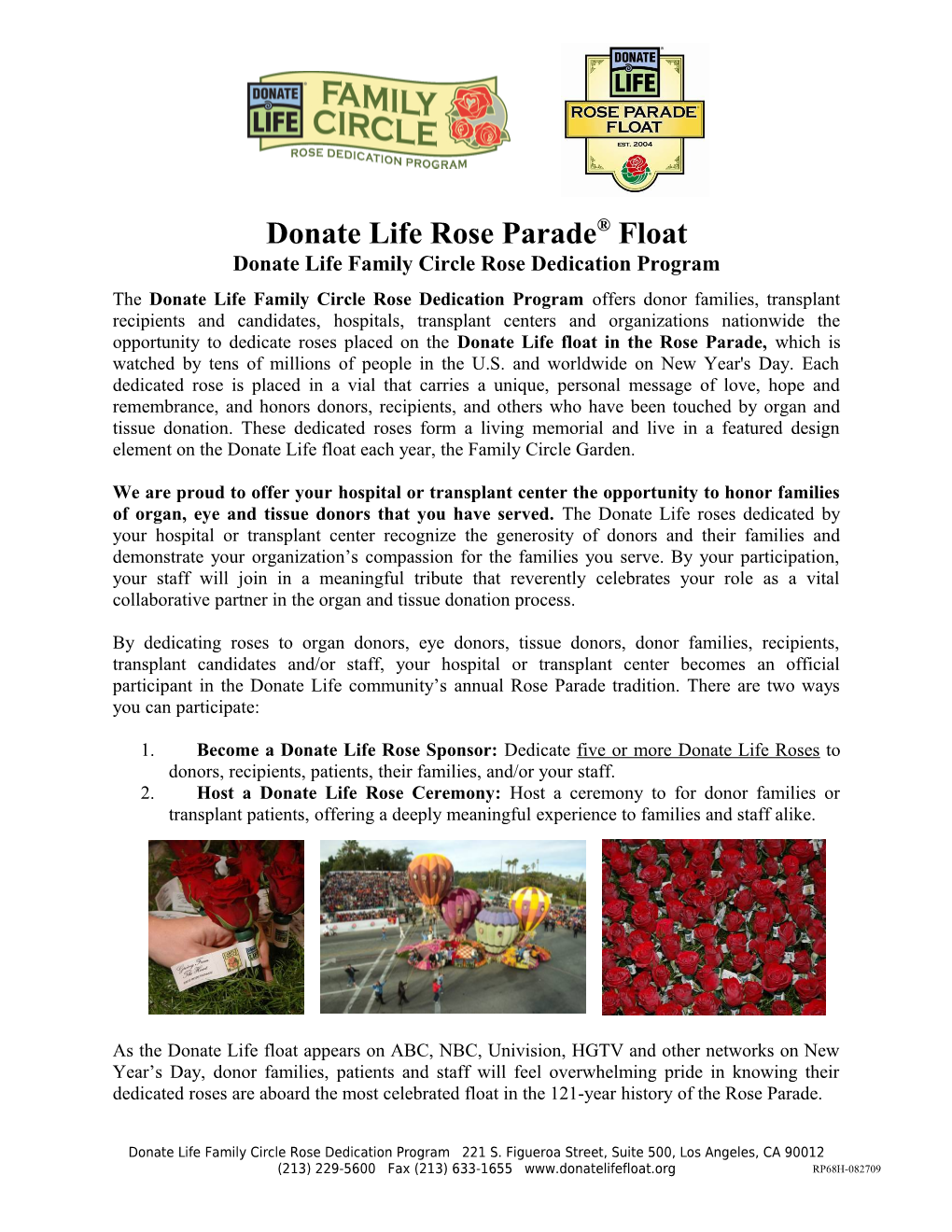 Donate Life Family Circle Rose Dedication Program