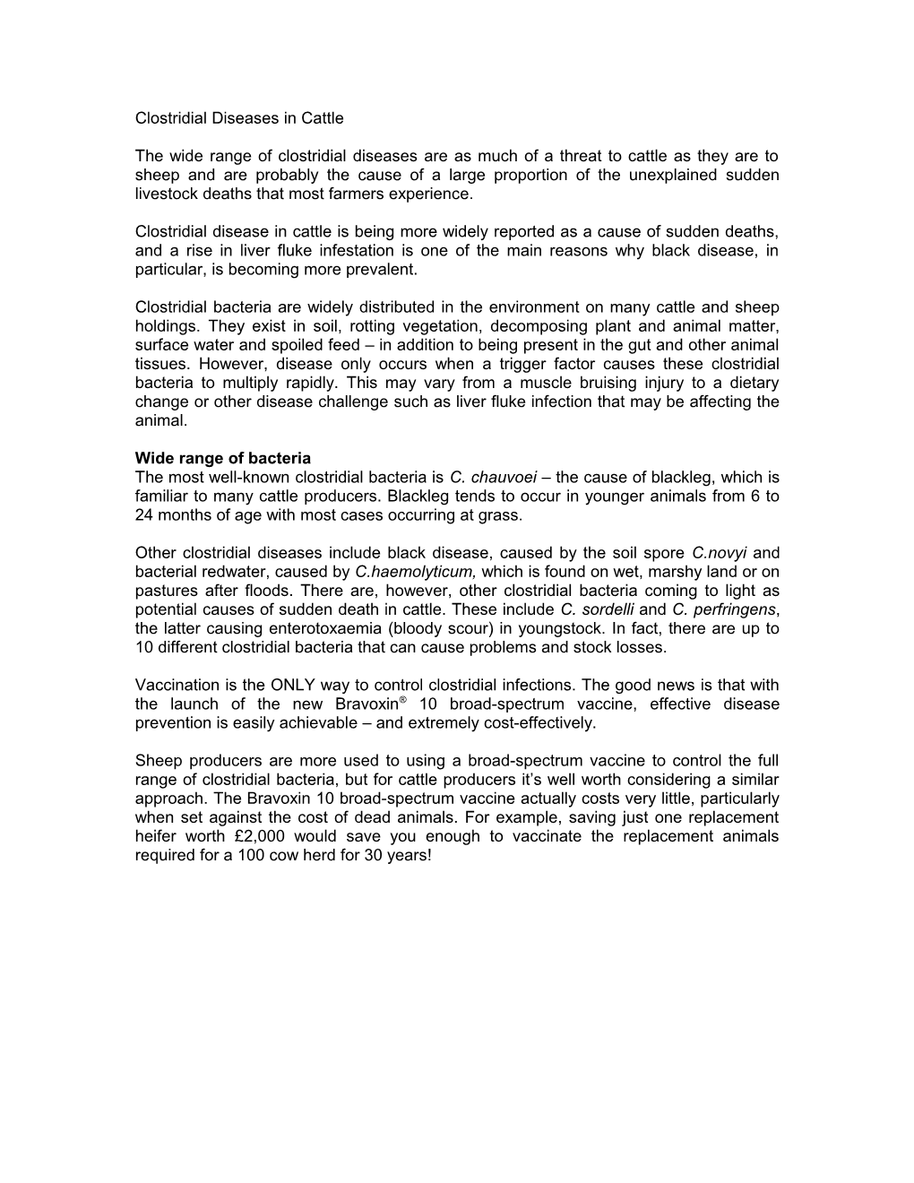 Clostridial Diseases in Cattle