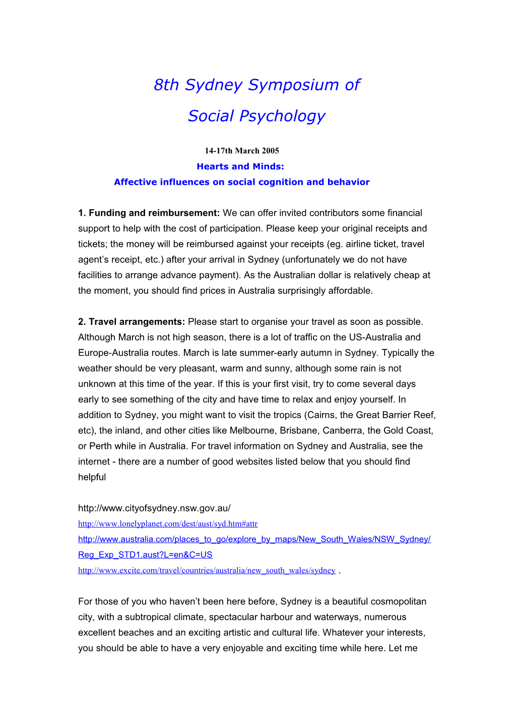 8Th Sydney Symposium of Social Psychology