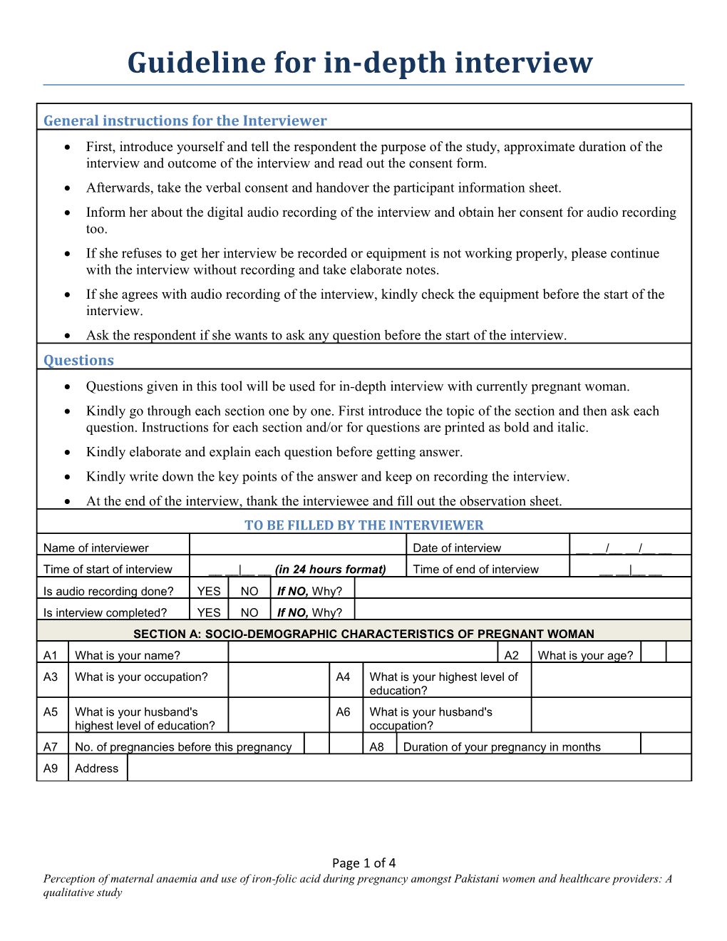 General Instructions for the Interviewer