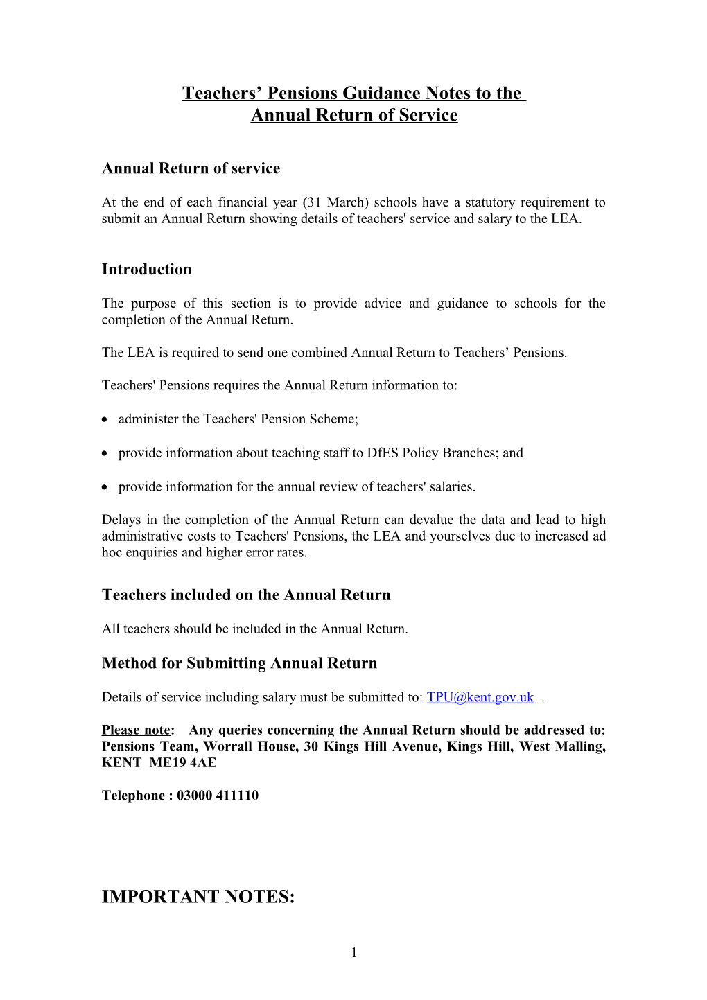 Teachers Pensions Guidance Notes to The