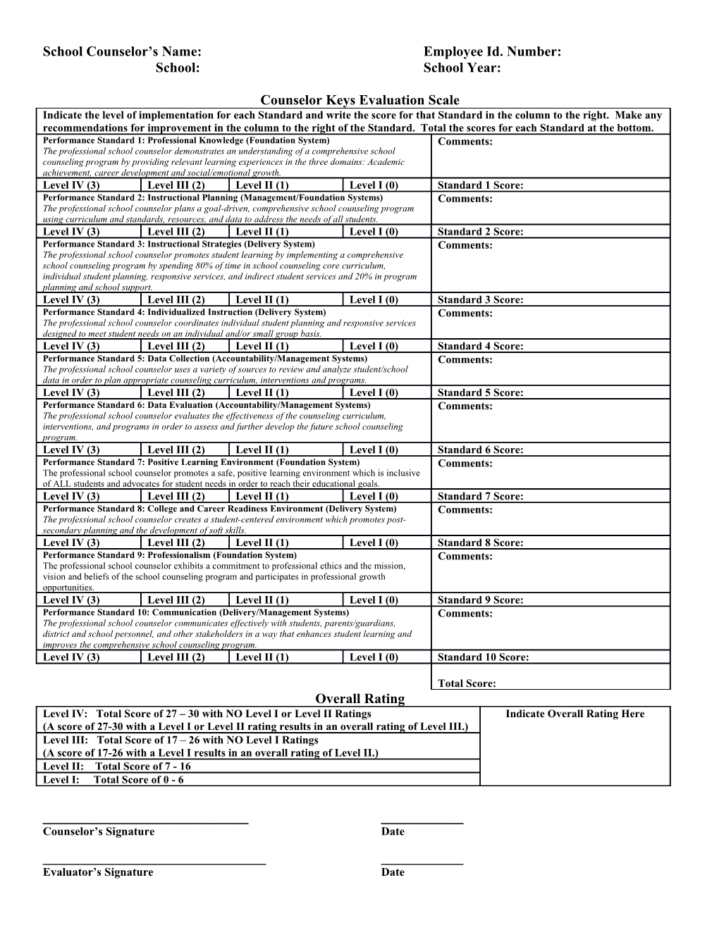 School Counselor S Name:Employee Id. Number