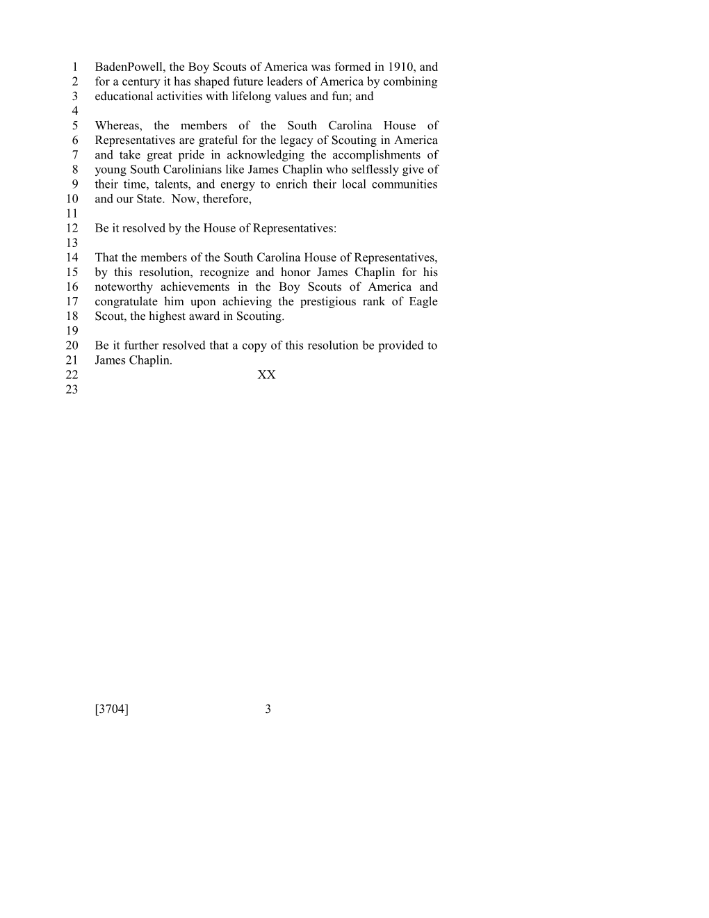 2013-2014 Bill 3704: James Chaplin - South Carolina Legislature Online