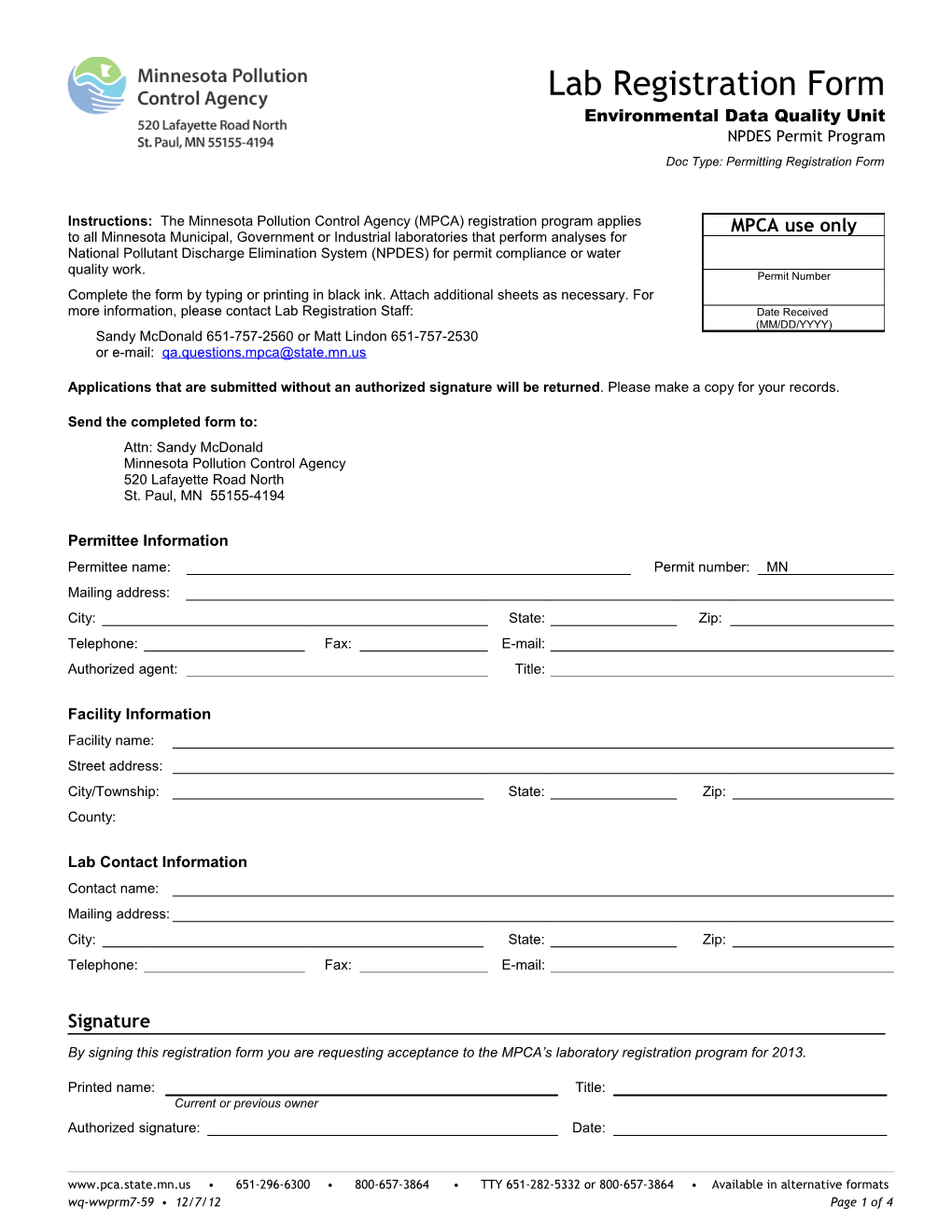 Lab Registration Form