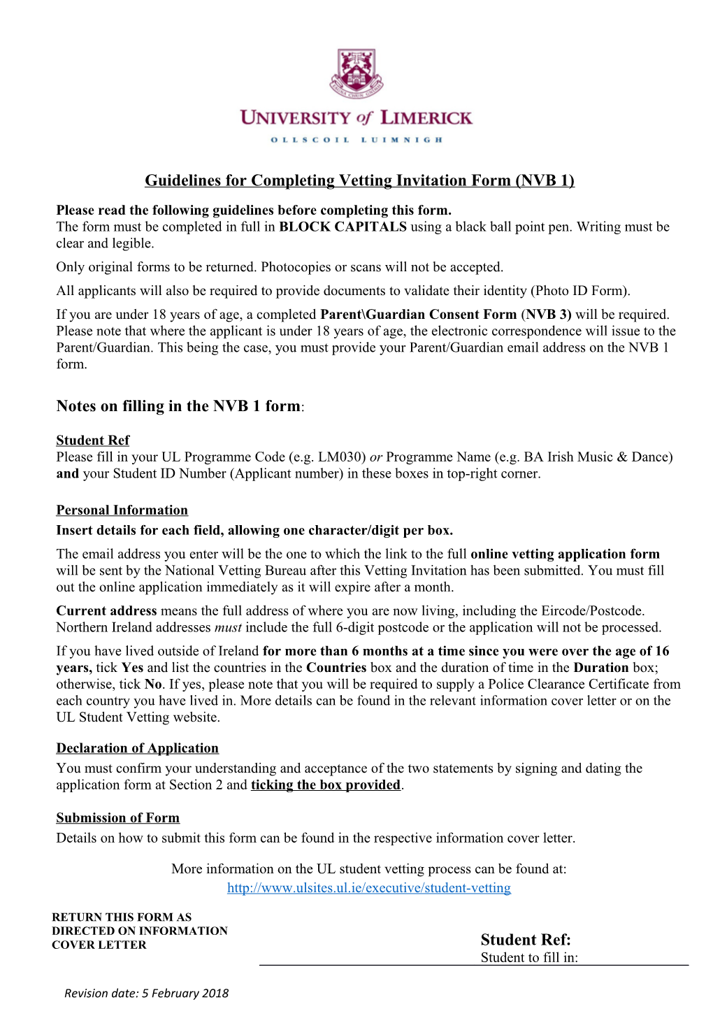 Guidelines for Completing Vetting Invitation Form (NVB 1)