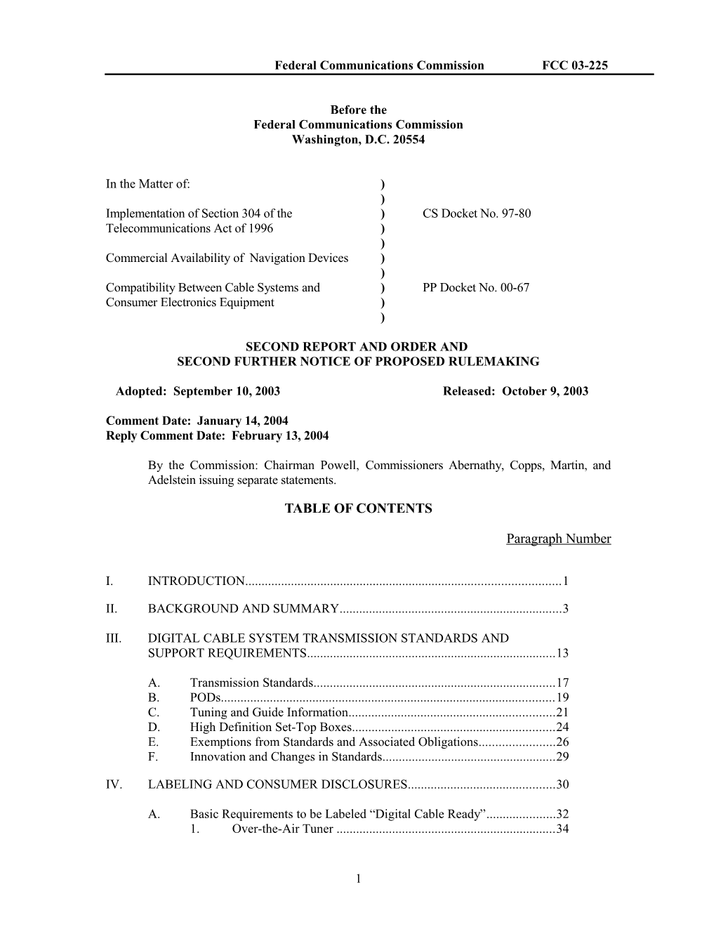 Federal Communications Commissionfcc 03-225