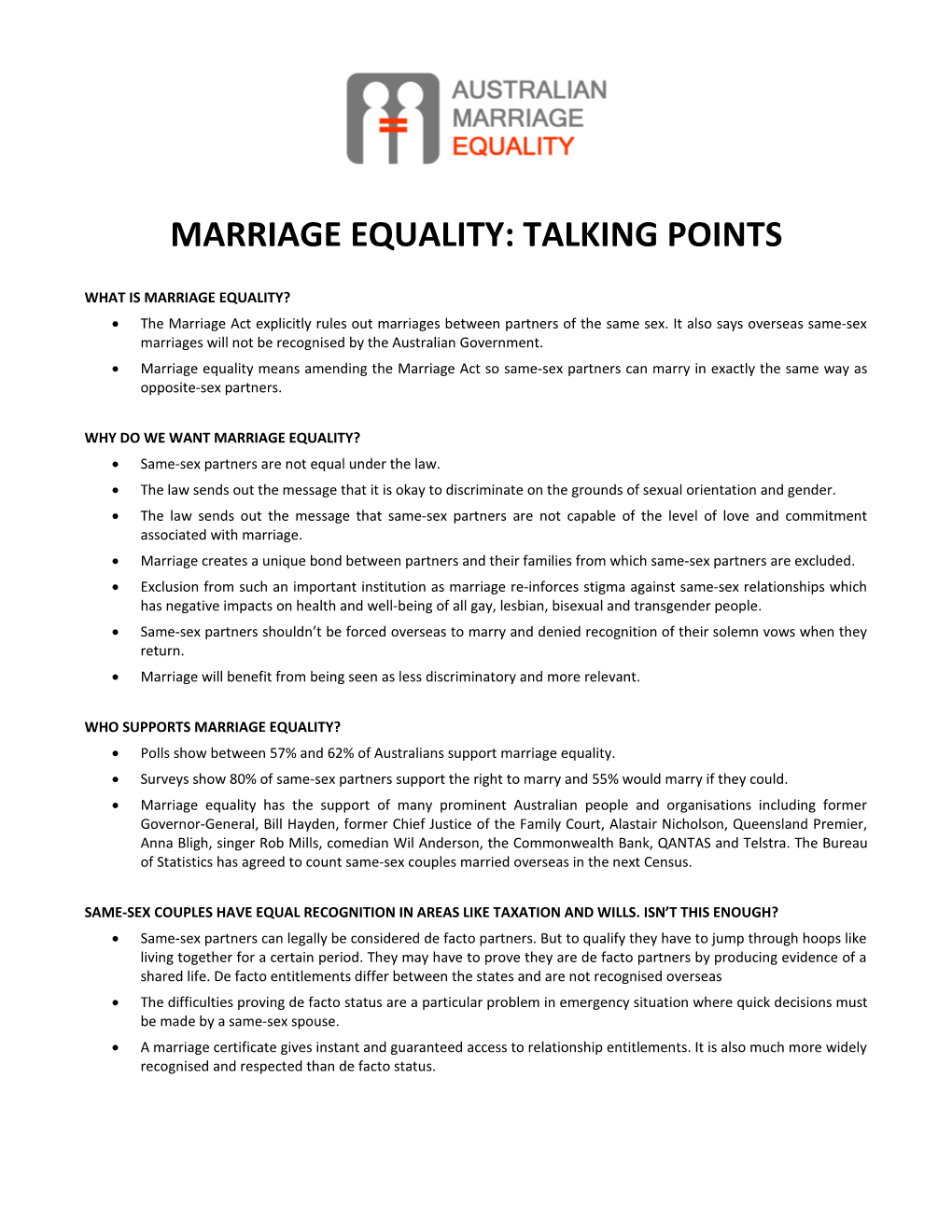 Marriage Equality: Talking Points