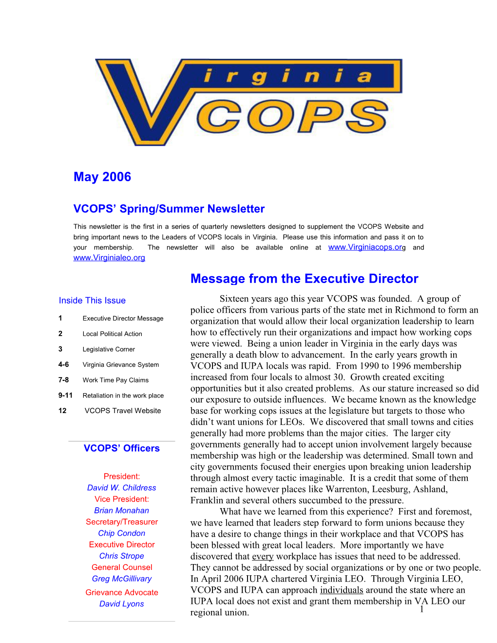 VCOPS Spring/Summer Newsletter