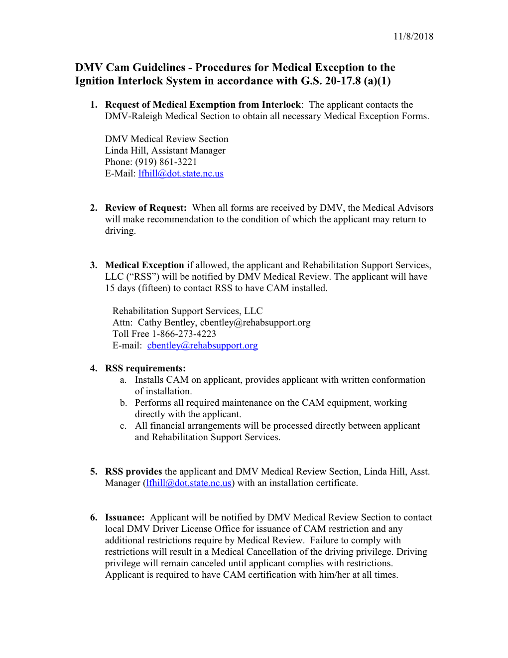 DMV Cam Guidelines - Procedures for Medical Exception to the Ignition Interlock System