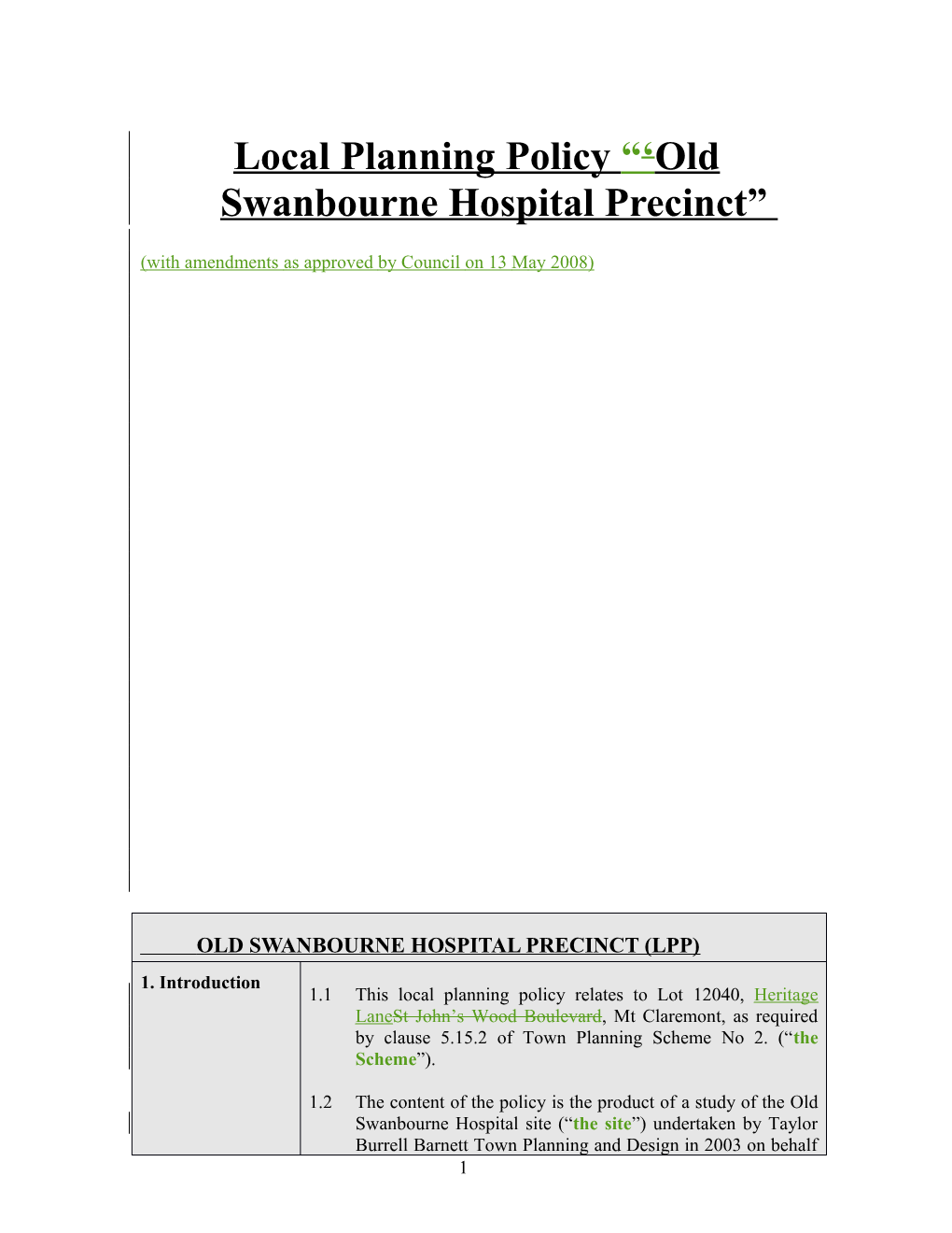 Local Planning Policy Old Swanbourne Hospital Precinct