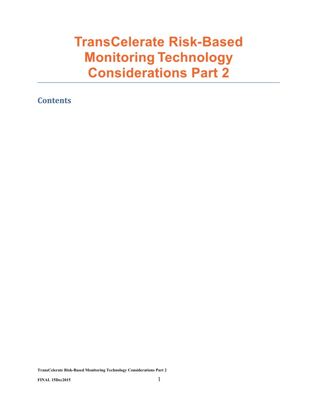 Central Monitoring Manuscript - Outline of Content