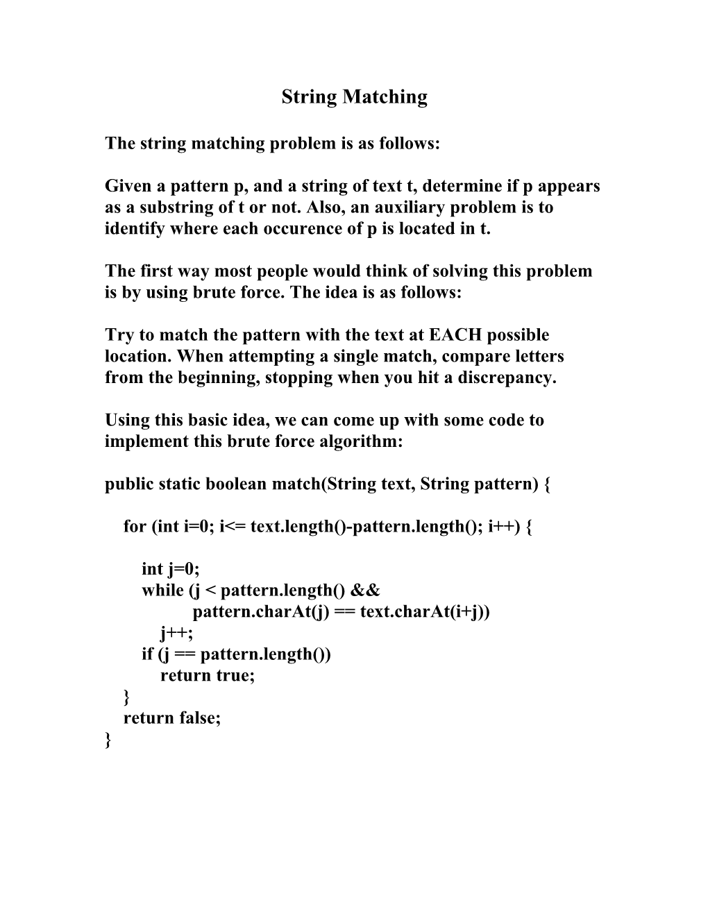 The String Matching Problem Is As Follows