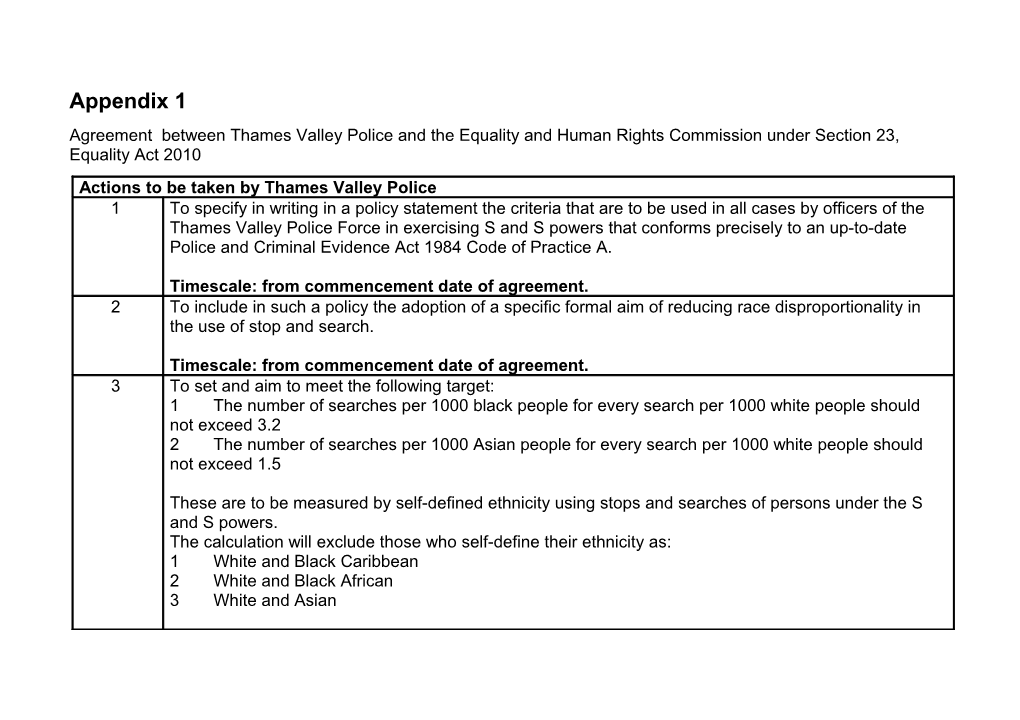 Agreement Between Thames Valley Police and the Equality and Human Rights Commission Under