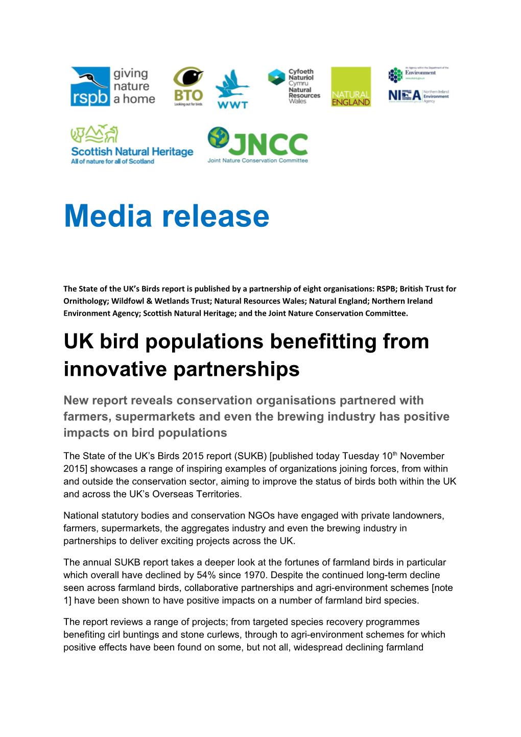UK Bird Populations Benefitting from Innovative Partnerships