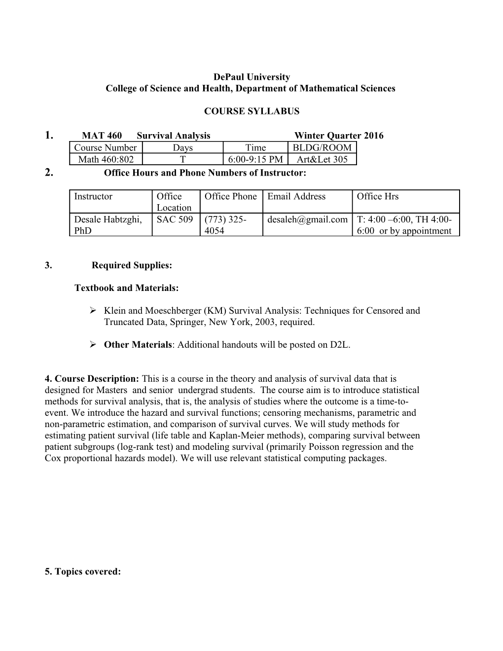 GEORGIA COLLEGE & STATE UNIVERSITY MATH 2600 Probability and Statistics