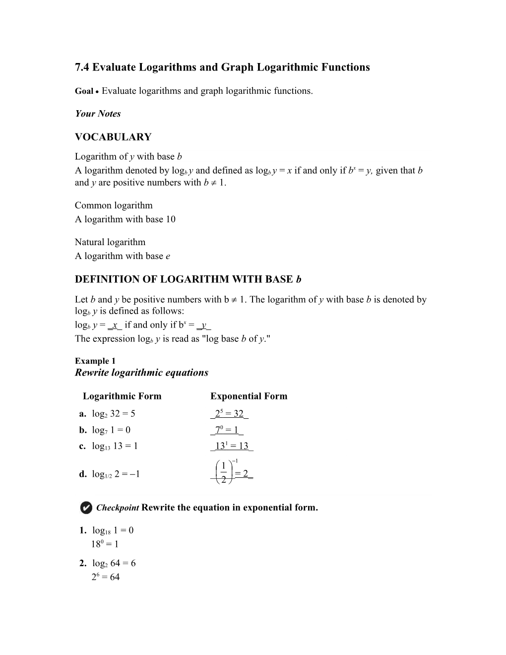 Evaluate Logarithms and Graph Logarithmic Functions