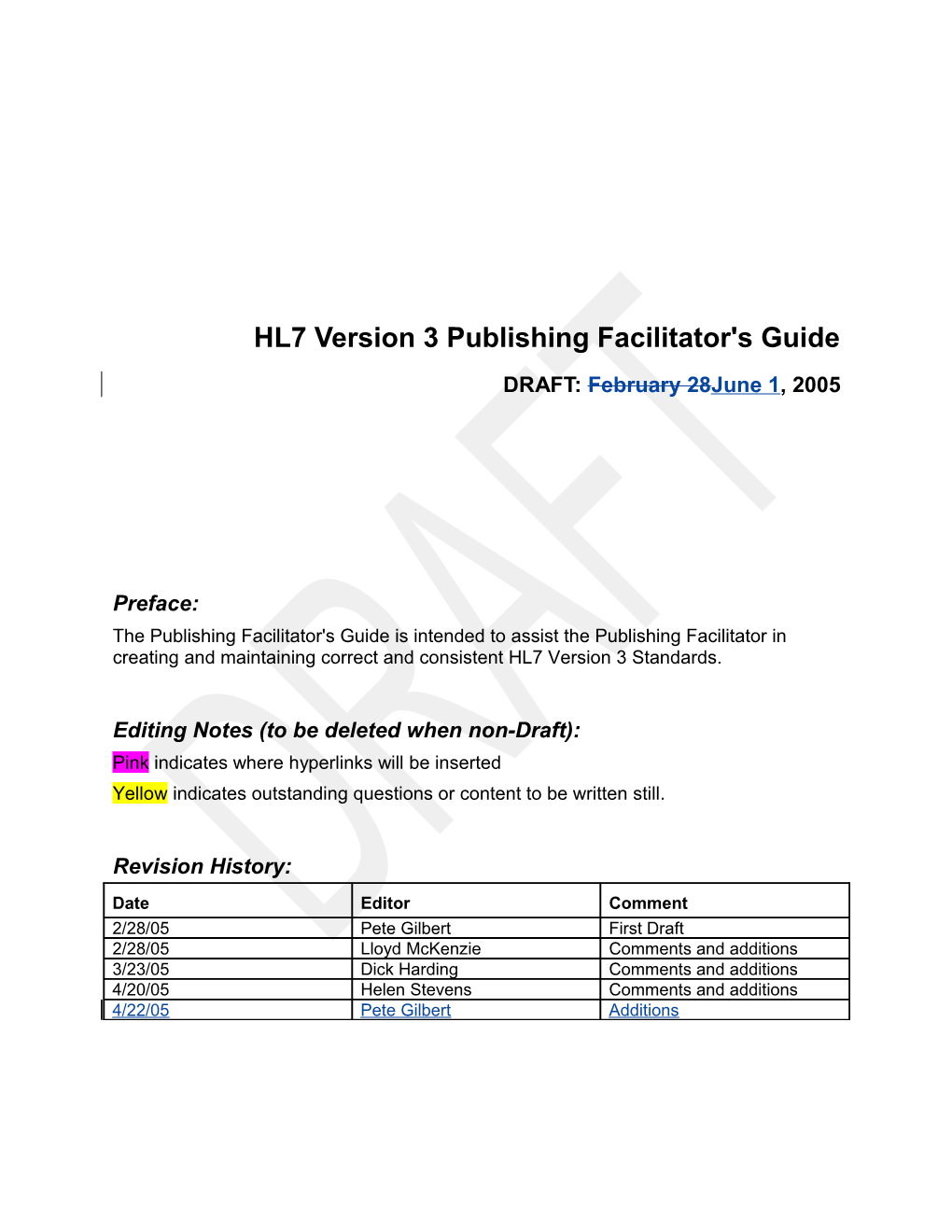 HL7 Publishing Facilitator's Guide