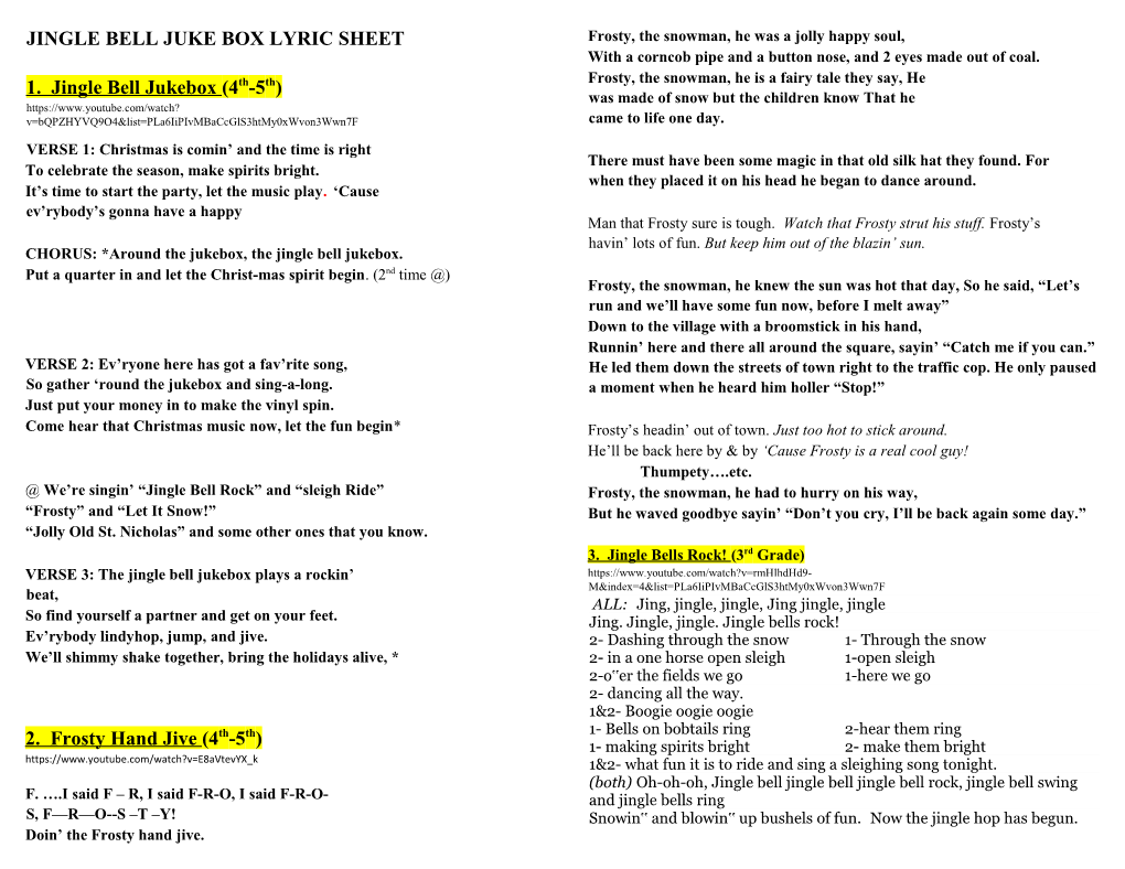 Jingle Bell Juke Box Lyric Sheet