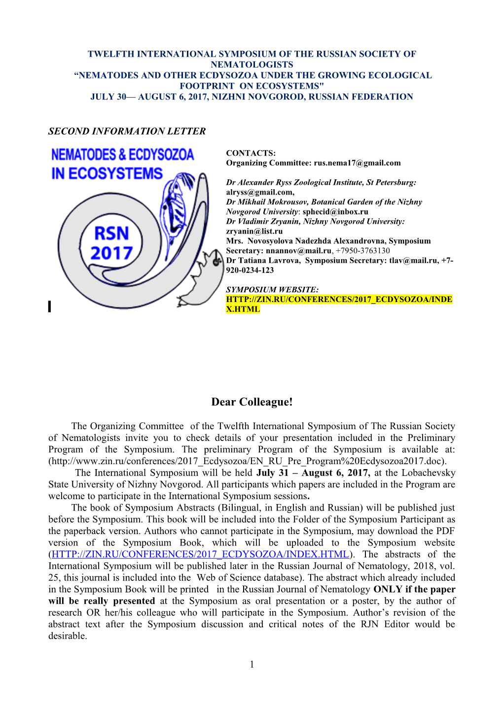 Twelfth International Symposium of the Russian Society of Nematologists