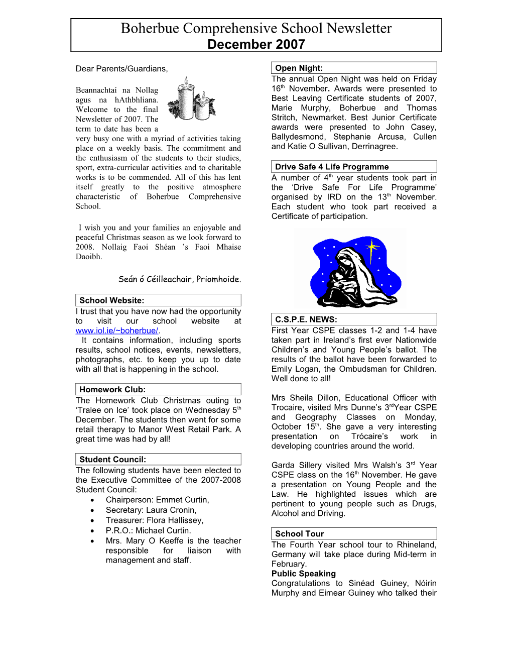 Boherbue Comprehensive School Newsletter