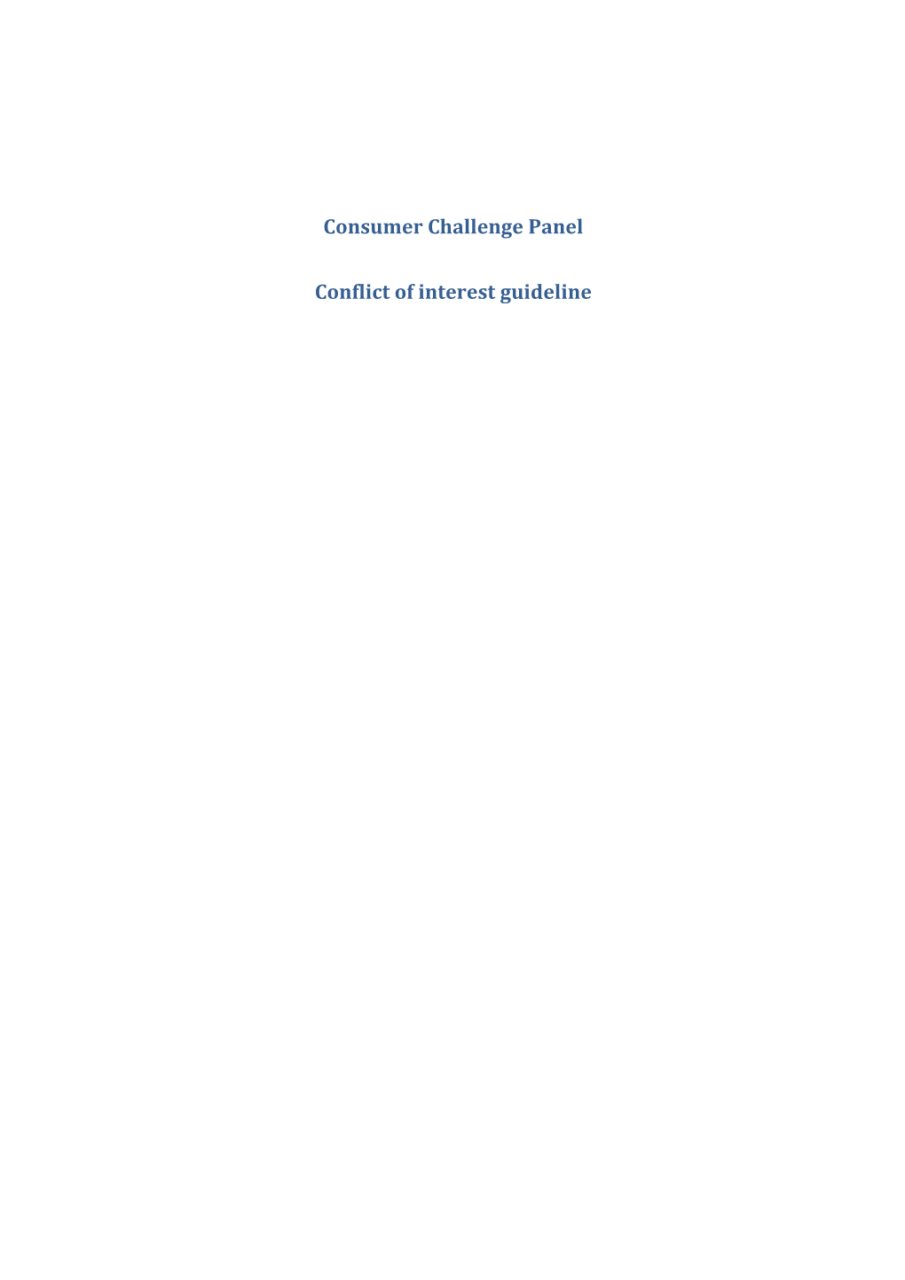 Consumer Challenge Panel (CCP) - Conflict of Interest Guideline - 2017