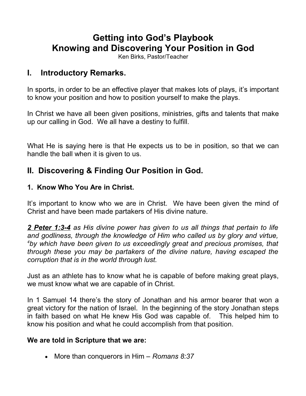 Maintaining Your Positioning in God