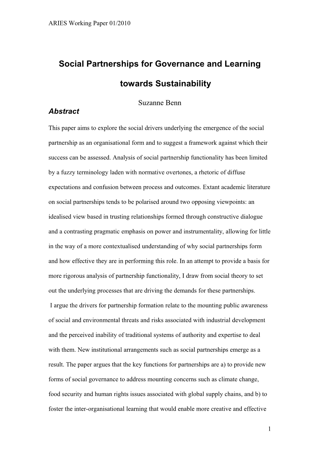 Social Partnerships for Governance and Learning Towards Sustainability