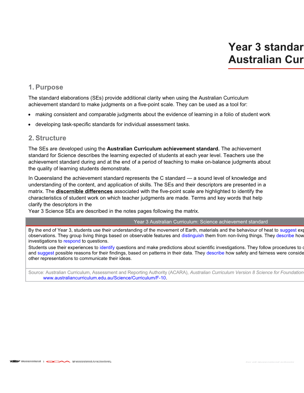 Year 3 Standard Elaborations Australian Curriculum: Science