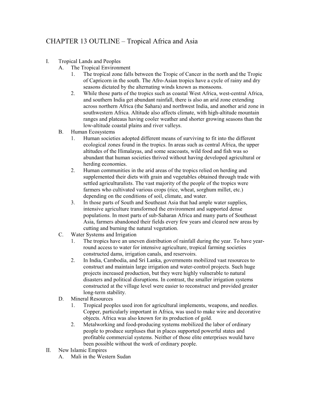 CHAPTER 13 OUTLINE Tropical Africa and Asia