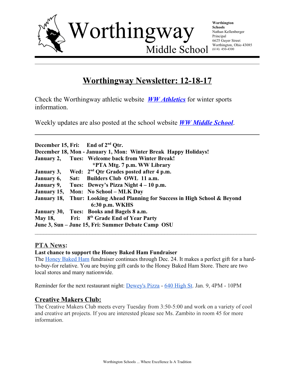 Worthingway Newsletter: 12-18-17