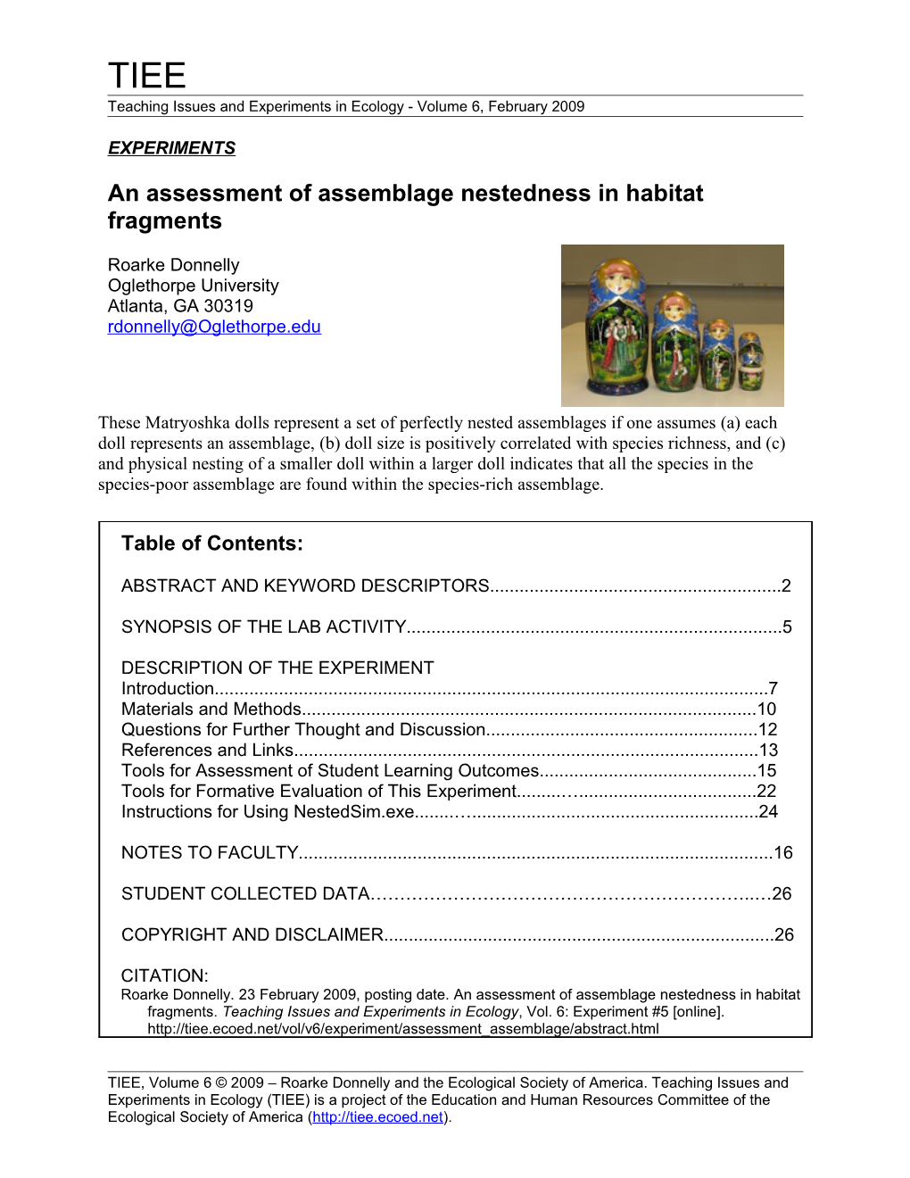 An Assessment of Assemblage Nestedness in Habitat Fragments