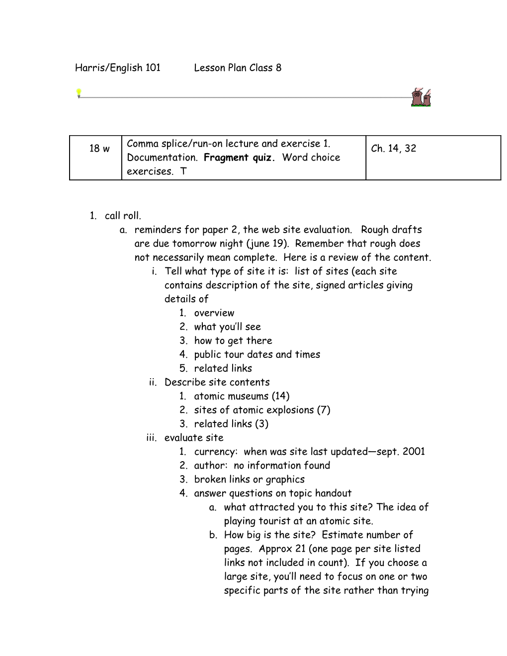 Harris/English 101Lesson Plan Class 8