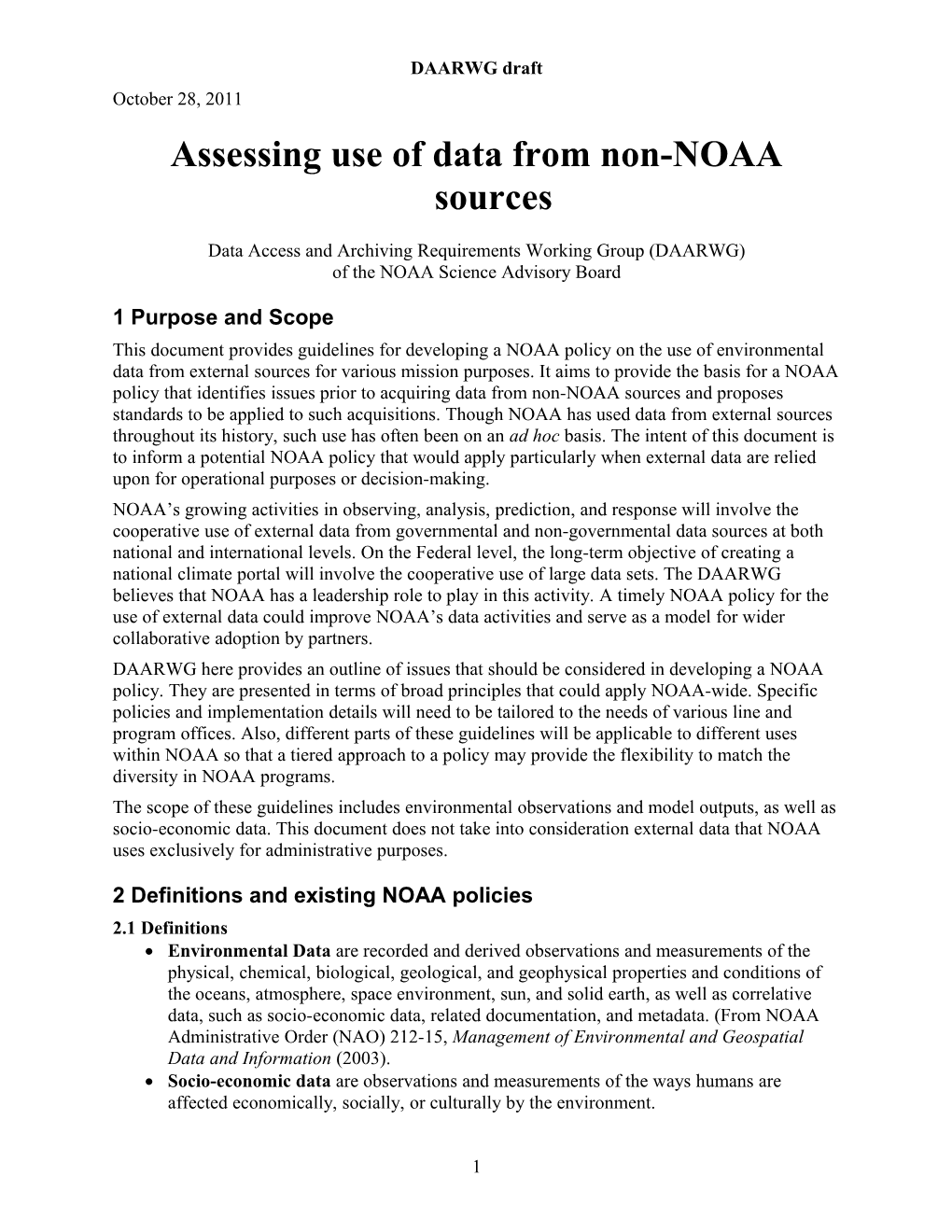 Assessing Use of Data from Non-NOAA Sources