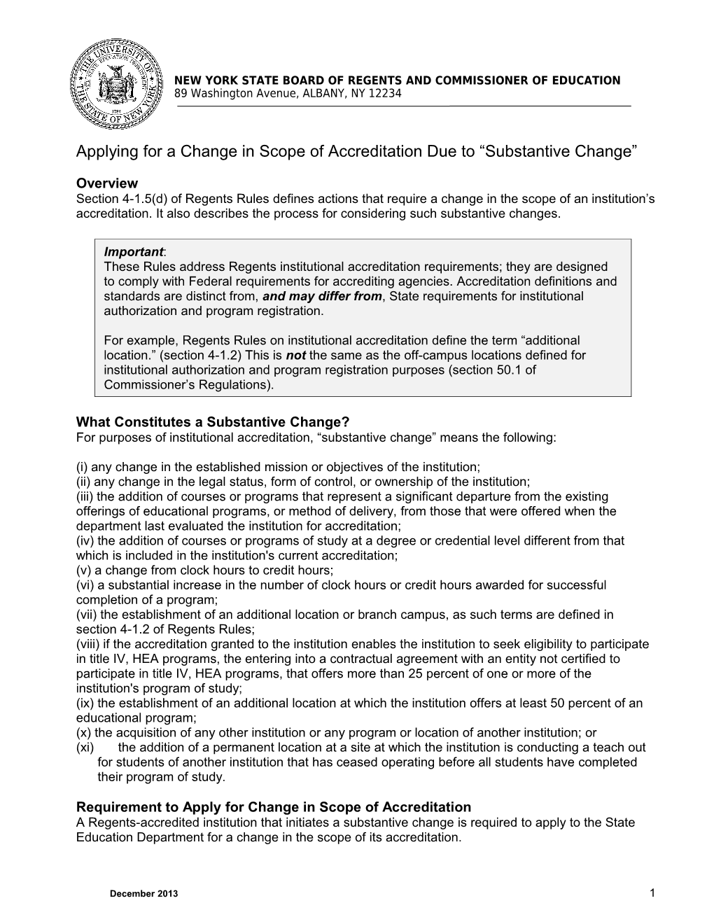 Applying for a Change in Scope of Accreditation Due to Substantive Change