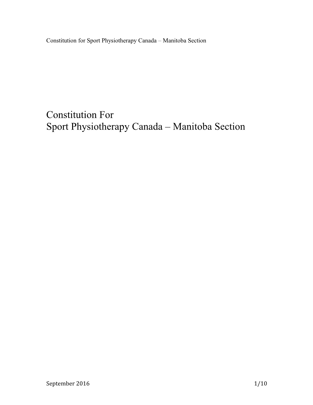 Constitution for Sport Physiotherapy Canada Manitoba Section