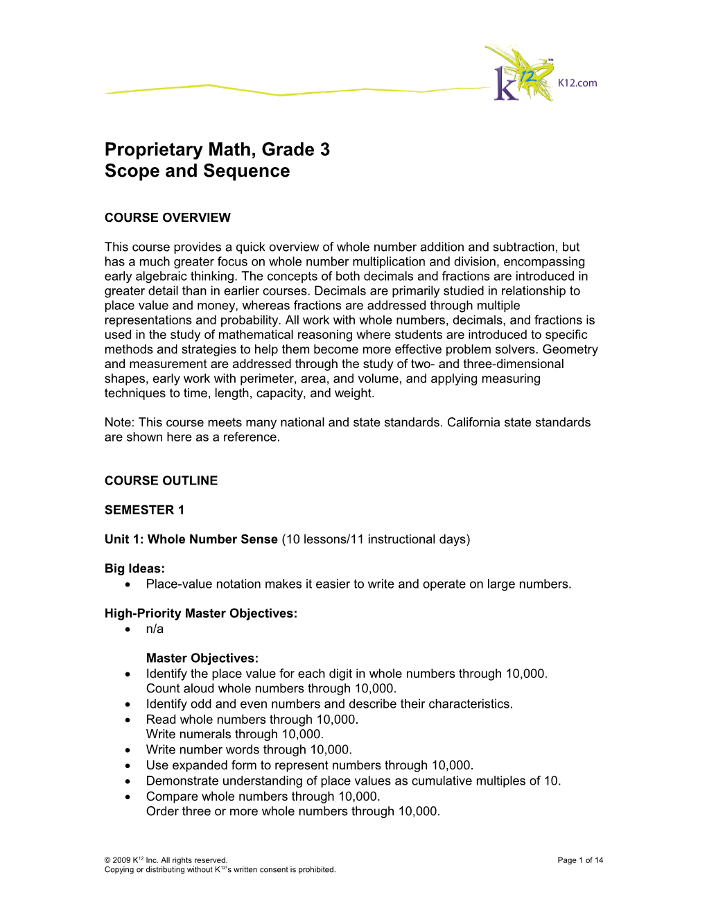 Proprietary Math, Grade 3