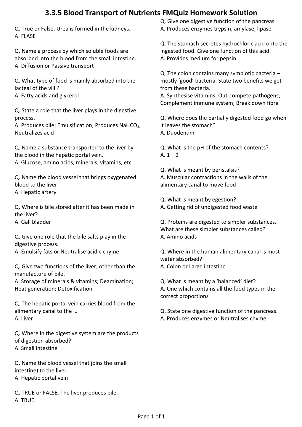 3.3.5 Blood Transport of Nutrients Fmquiz Homework Solution