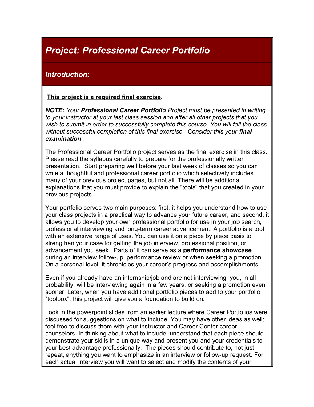 Project: Professional Career Portfolio