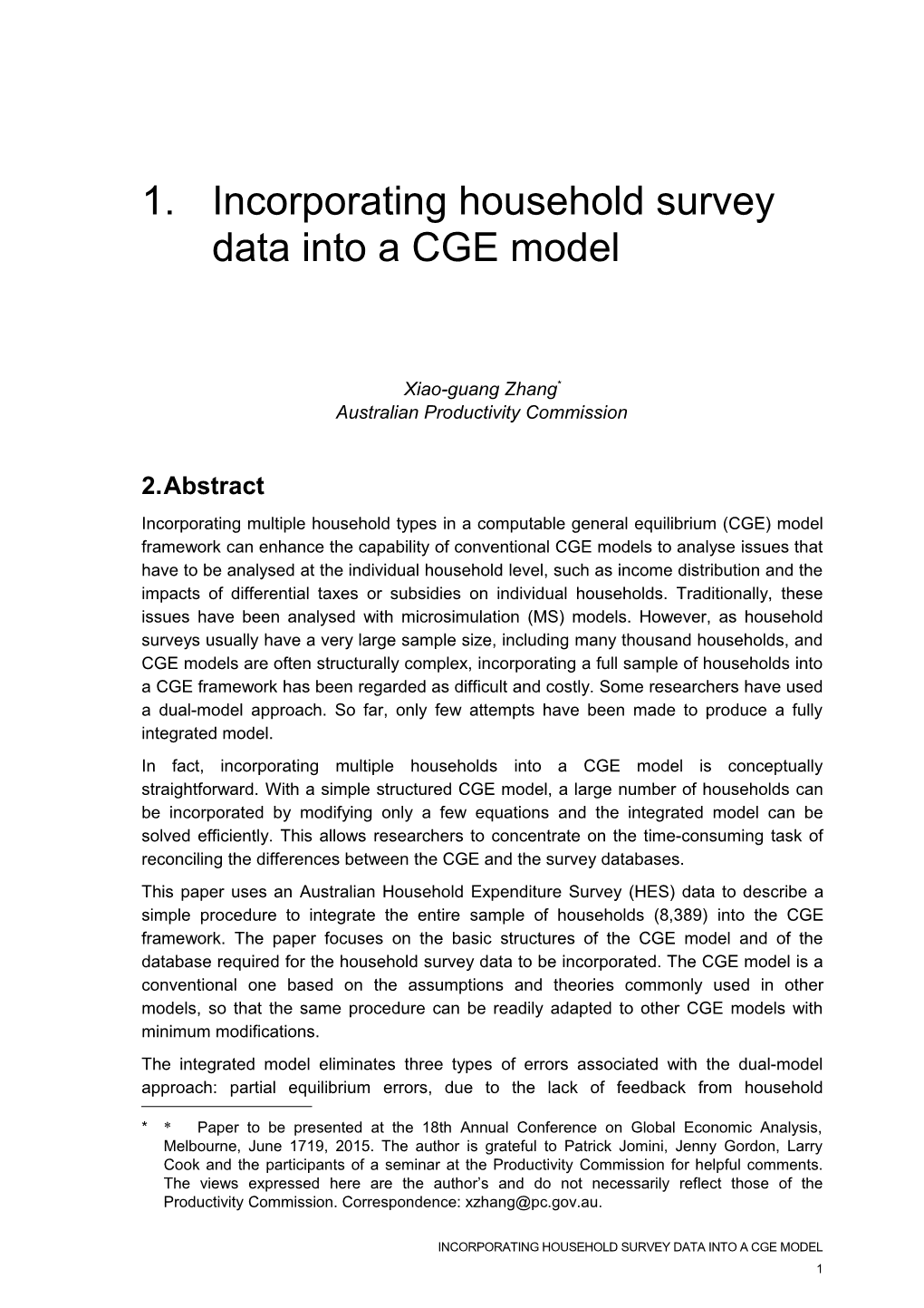 Incorporating Household Survey Data Into a CGE Model