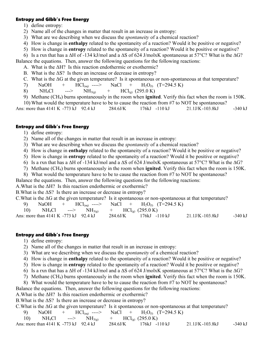 Entropy and Gibb S Free Energy