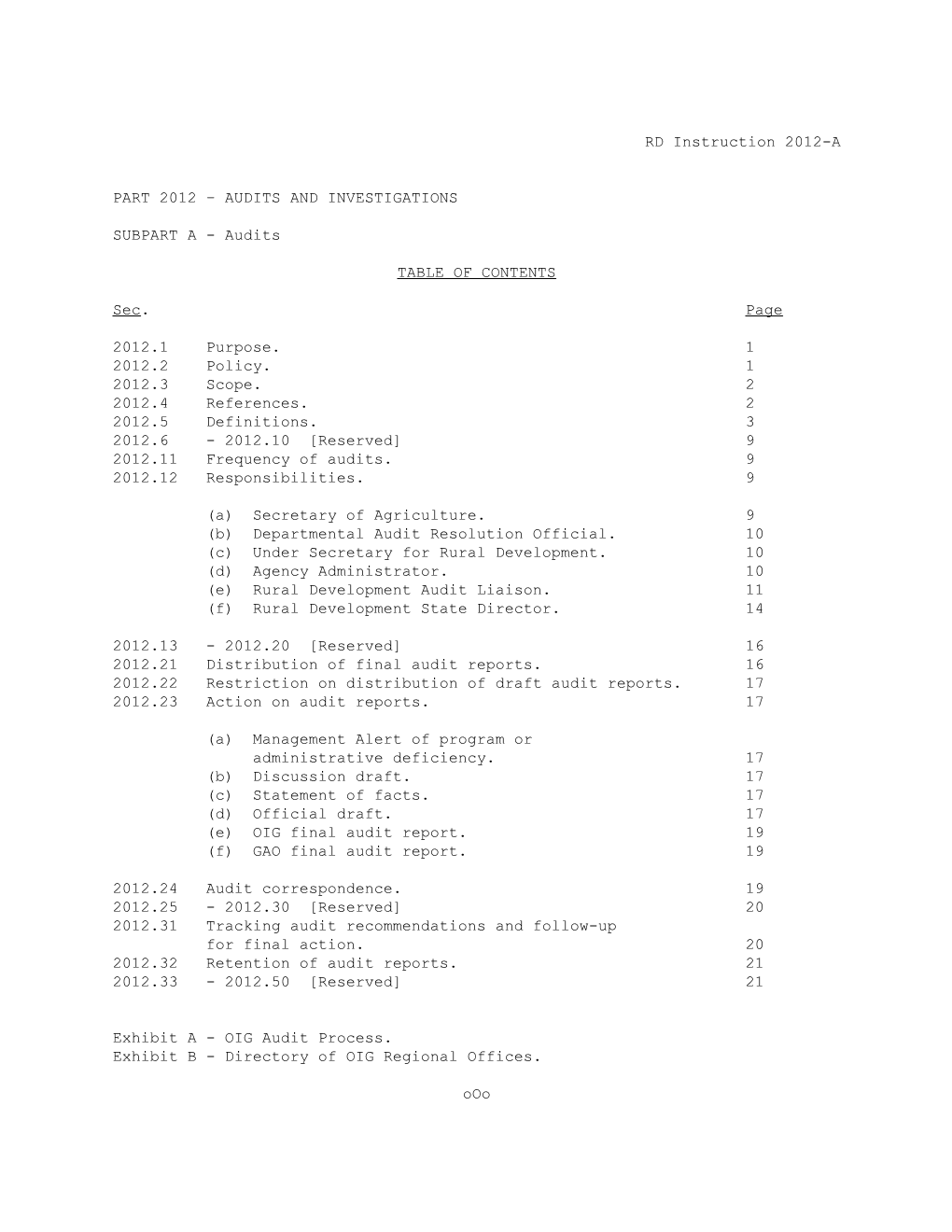 Part 2012 Audits and Investigations