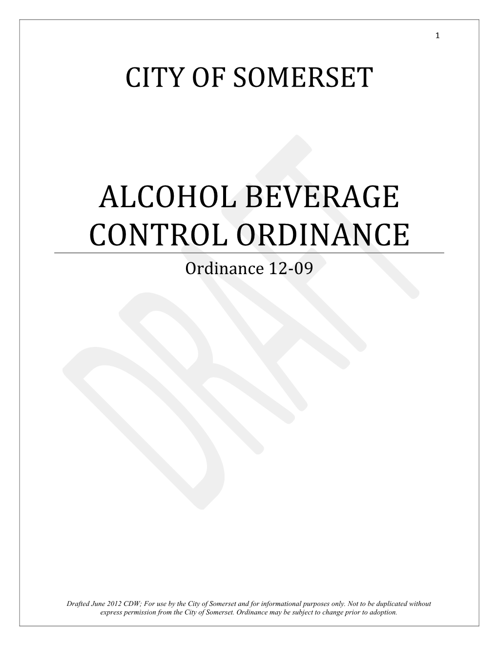 Alcohol Beverage Control Ordinance