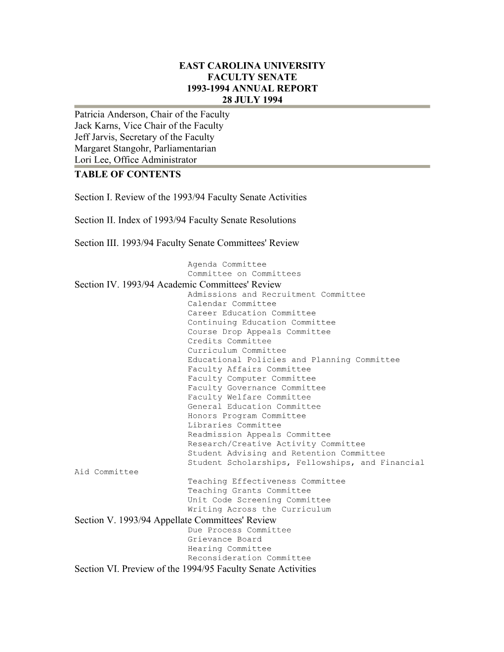Faculty Senate Annual Report 1993-1994