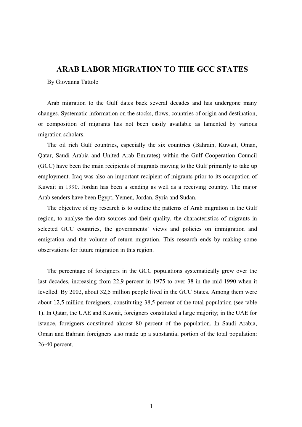 Arab Labor Migration to the GCC States