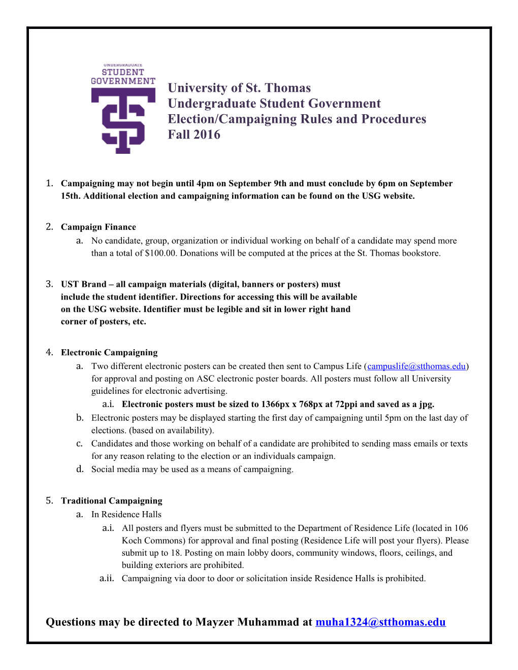 Election/Campaigning Rules and Procedures